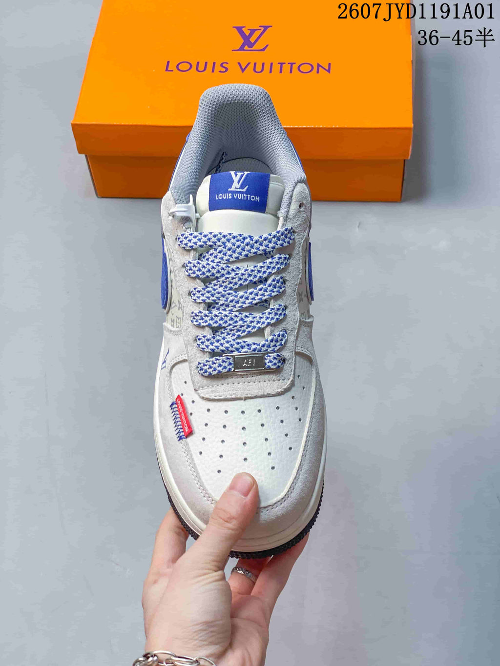 Nike Air Force 1 ’07 Low Louis Vuitton Style Sneakers Blue Gray