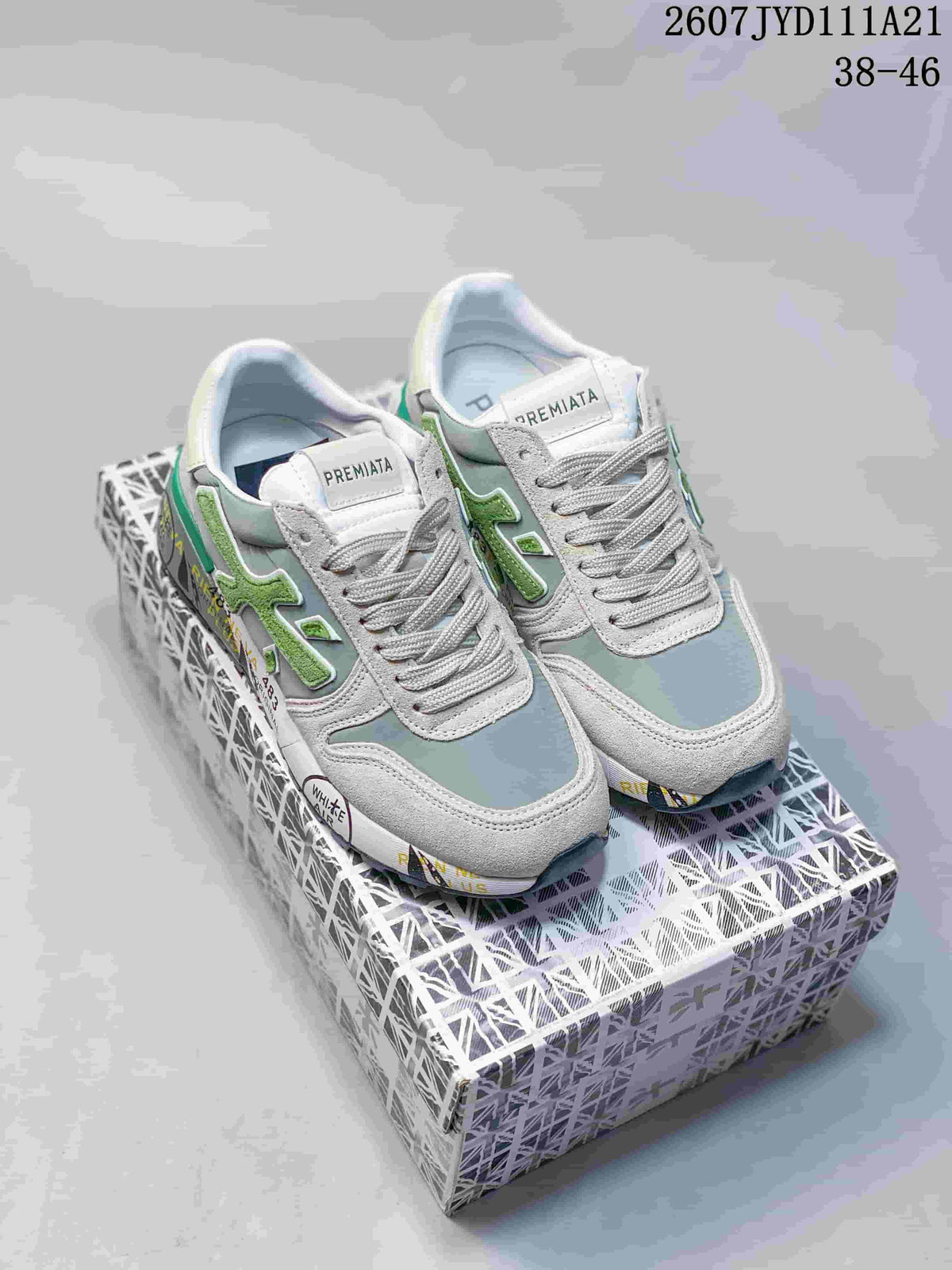Premiata 2607 TYD111A21 Gray and Green Casual Sneakers
