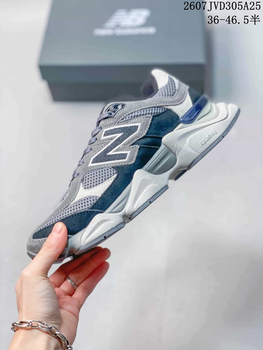 New Balance 9060 Grey Navy Mesh Sneakers