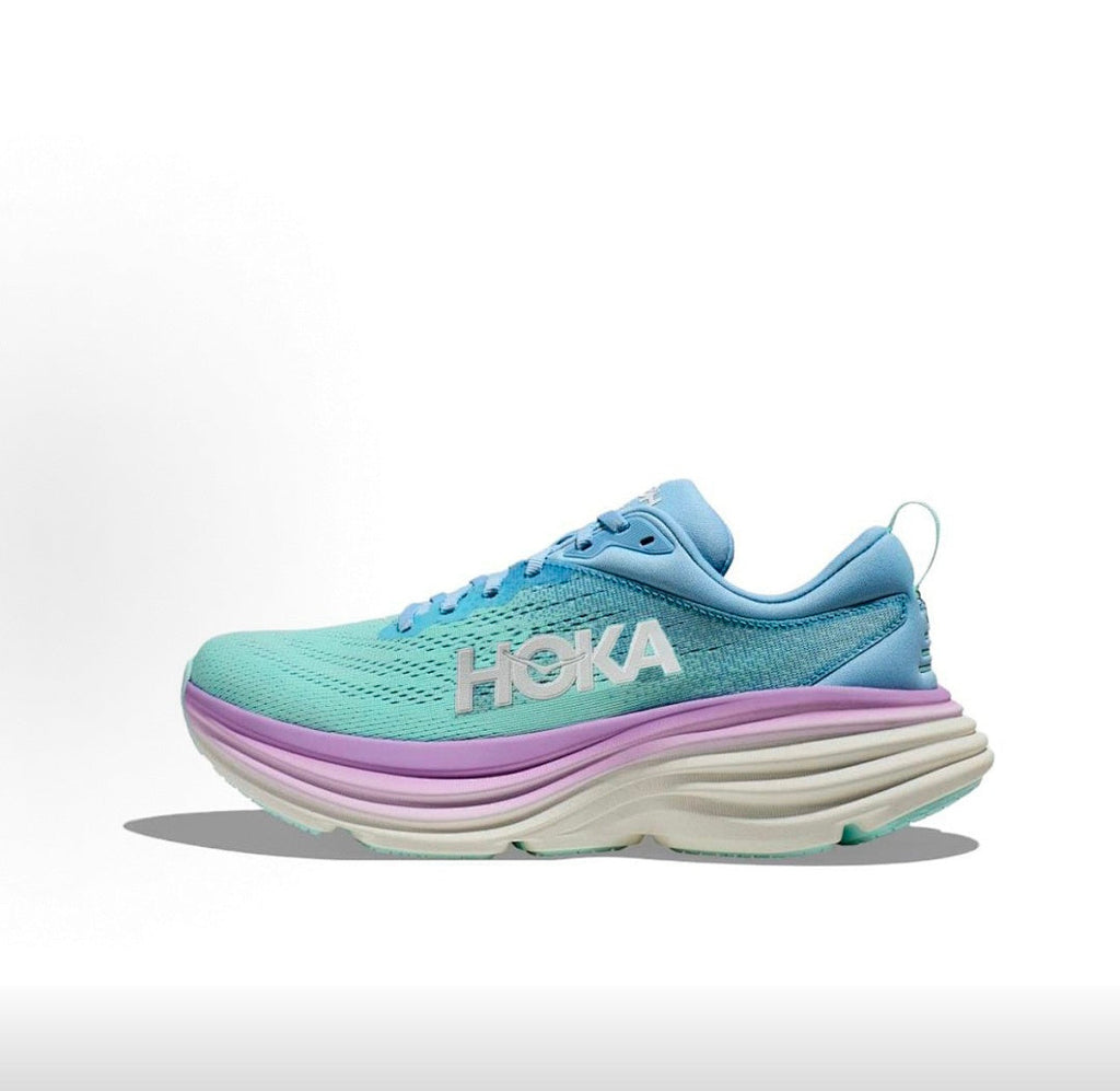 HOKA Bondi 8 Running Shoes in Blue, Mint and Purple
