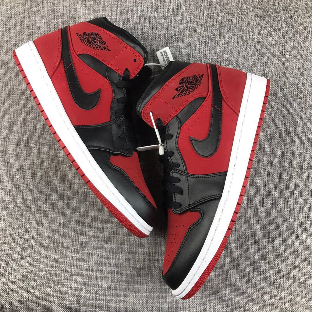 Air Jordan 1 Mid Sneakers in Red, Black and White