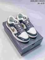 Nike Dunk Low Sneakers in White and Navy with Monogram Print