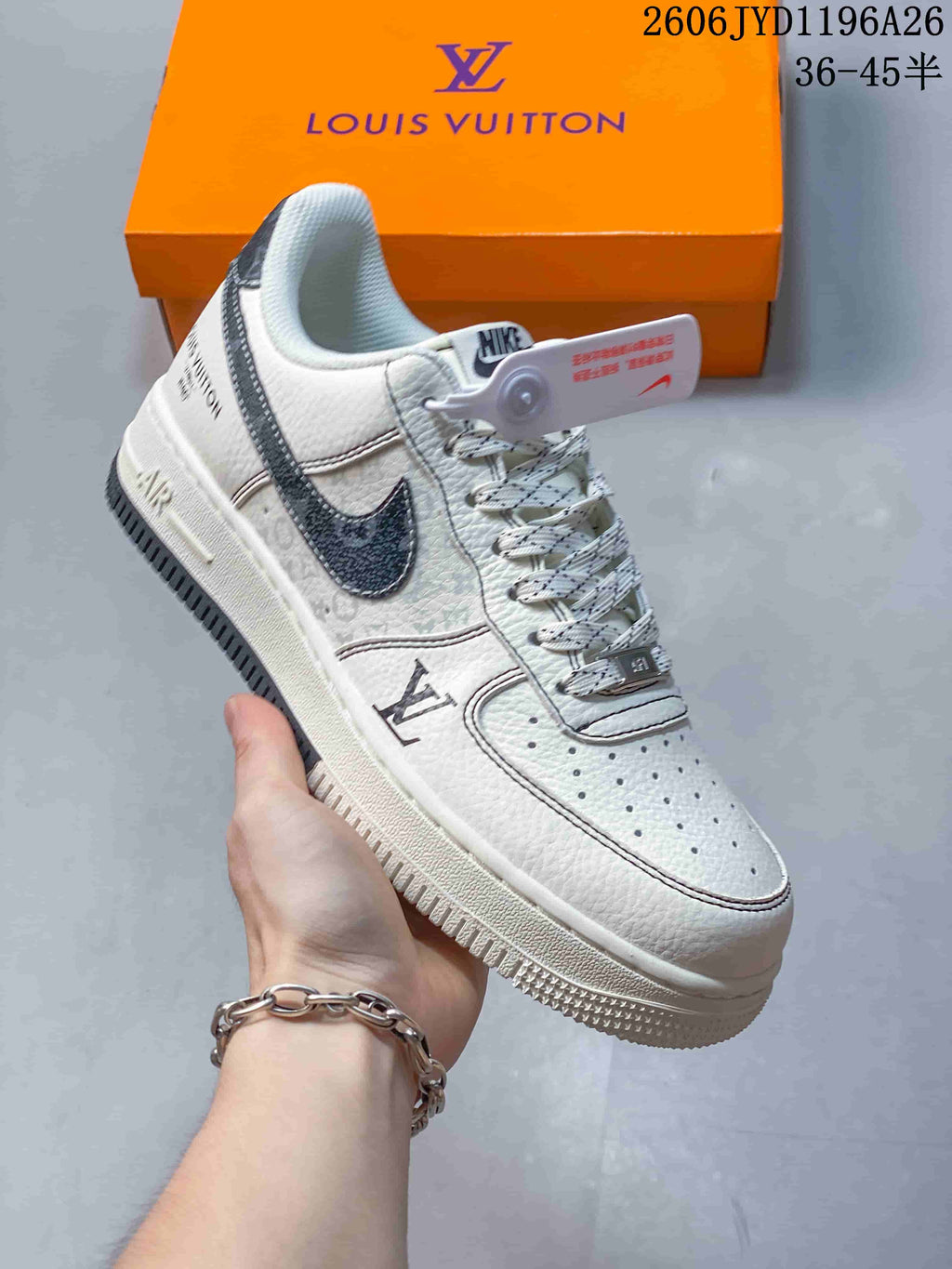 Nike Air Force 1 Low Louis Vuitton-Style Sneakers, Blue and White