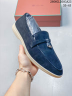 Loro Piana Navy Suede-Style Loafers with Metal Detail