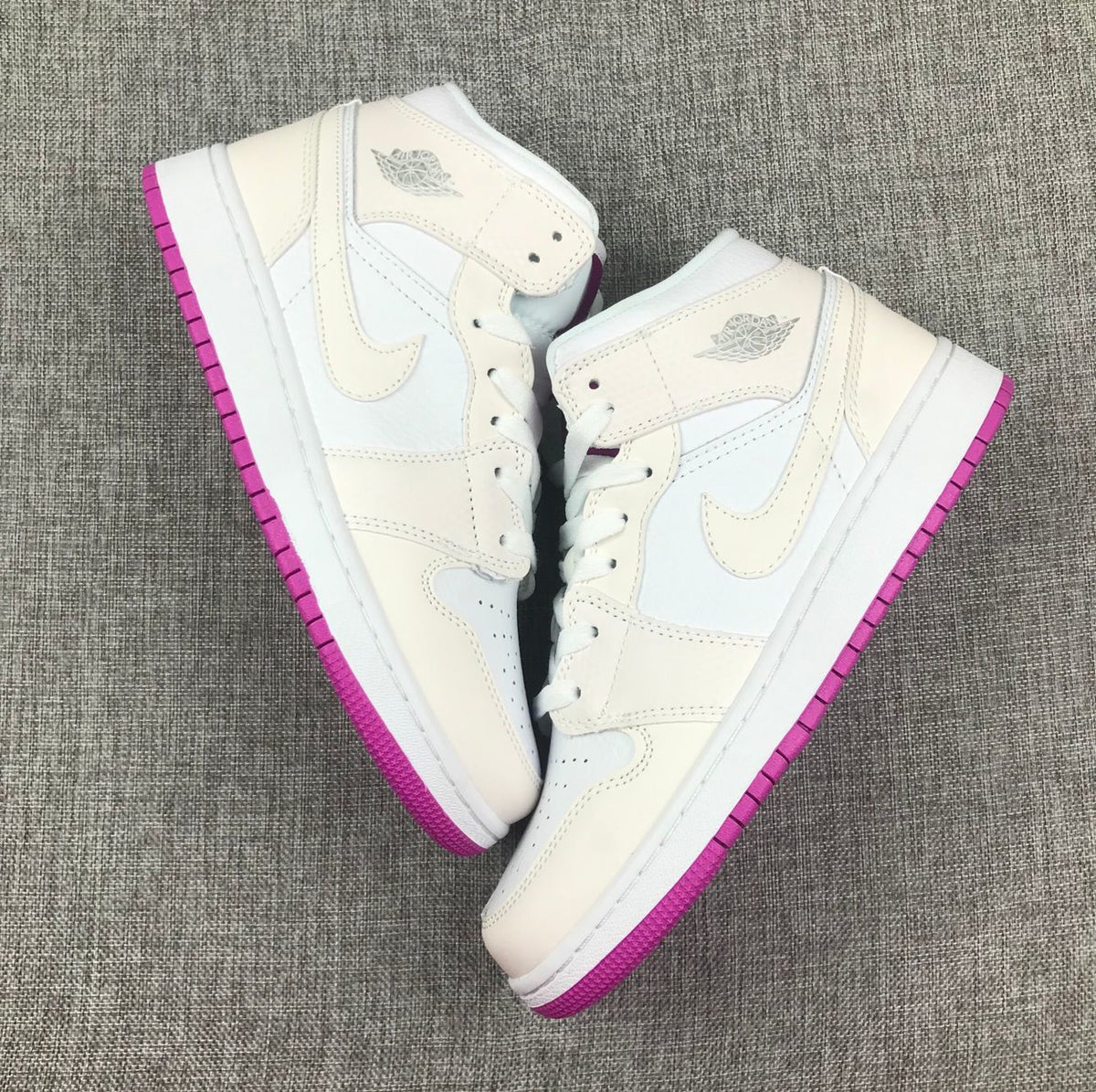Jordan 1 Mid Grey White Fuchsia High-Top Sneakers