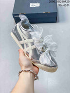 Onitsuka Tiger Silver Sneakers with Sheer Bow Laces
