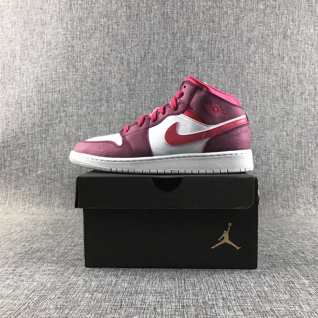 Air Jordan 1 High Sneakers in White, Pink and Burgundy