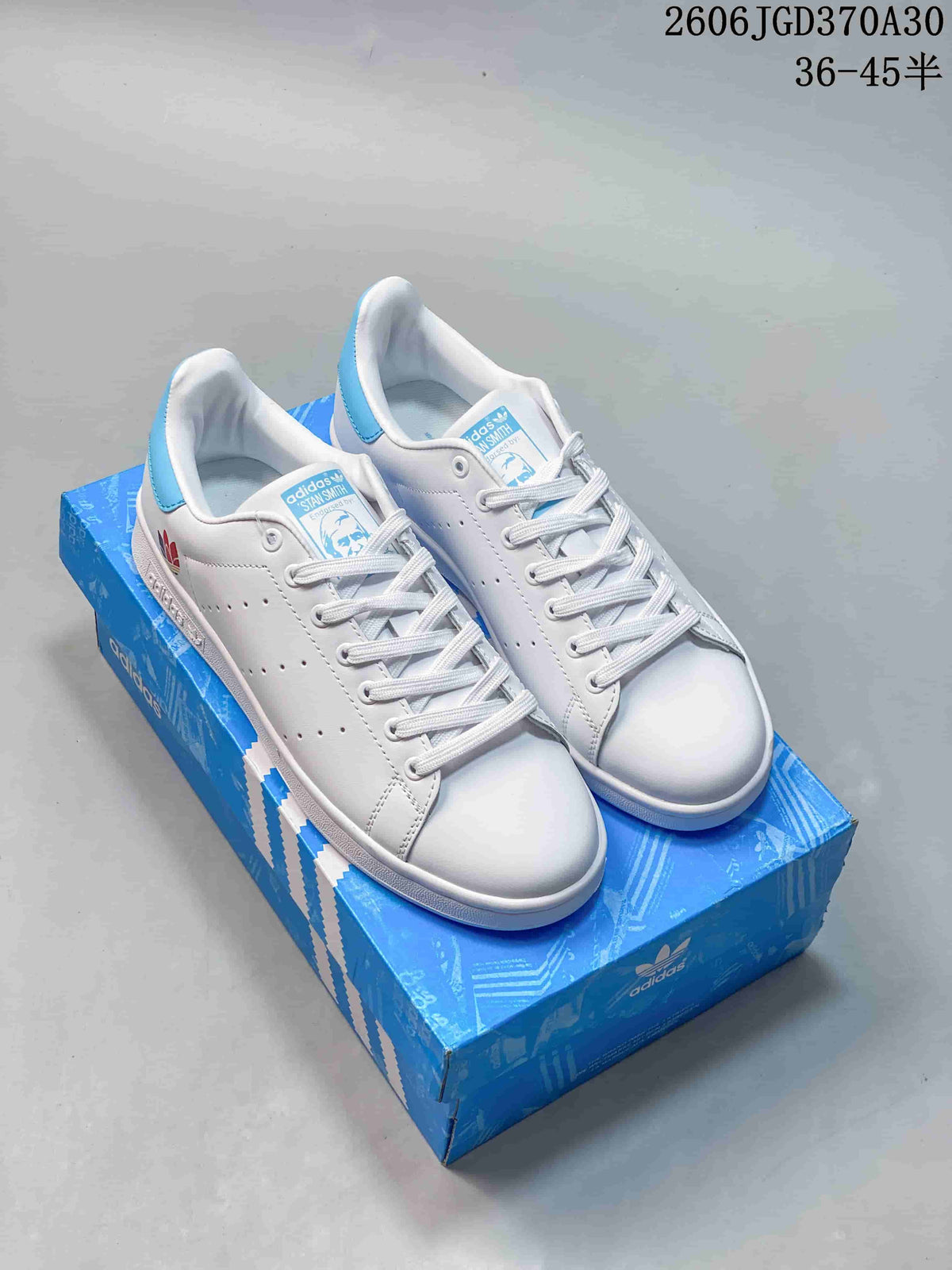 Adidas Stan Smith White and Blue Low-Top Sneakers