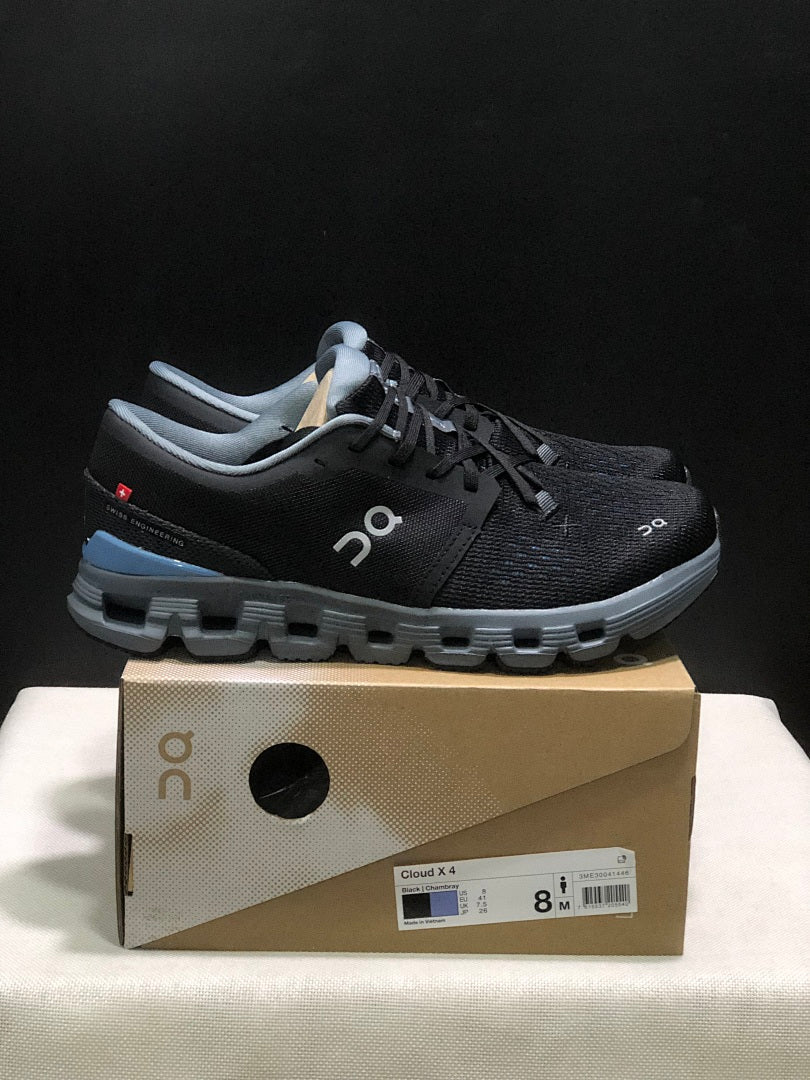 On Cloud X 4 Sneakers in Black and Blue