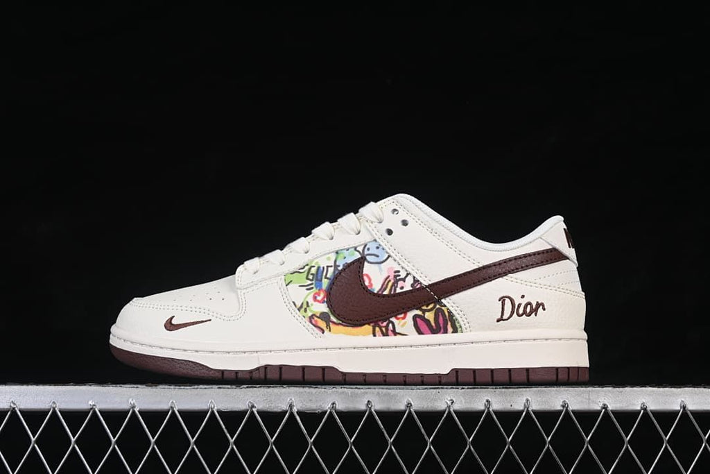 Nike SB Dunk Low Dior Graffiti White Burgundy Sneakers