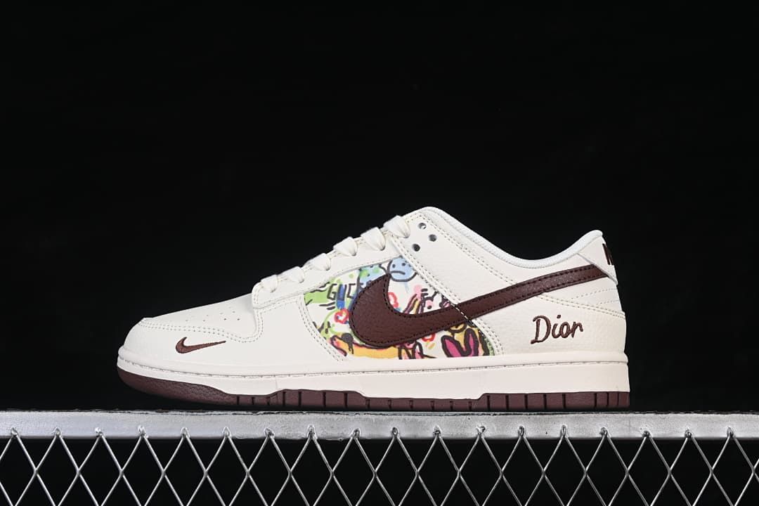Nike SB Dunk Low Dior Graffiti White Burgundy Sneakers