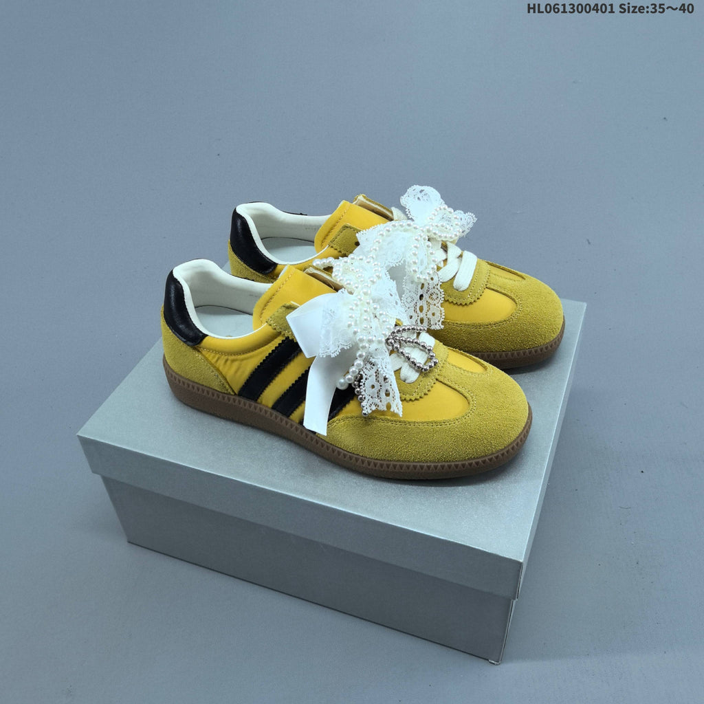 Ribbon and Pearl Bow Low-Top Sneakers