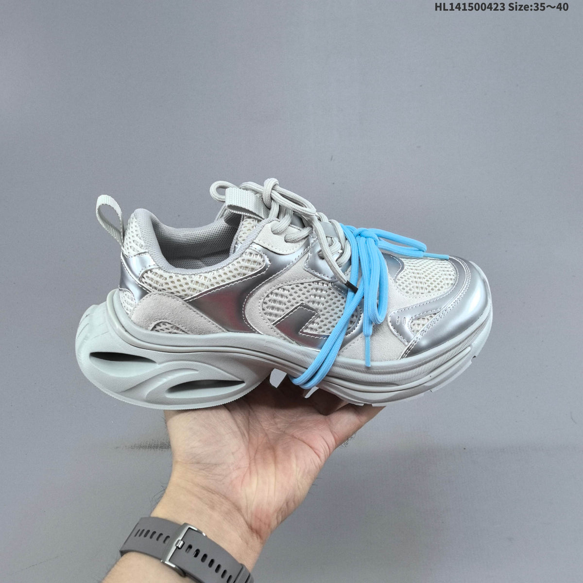 GG-CC Retro Low-Top Sneakers, Chunky Sole, White and Silver