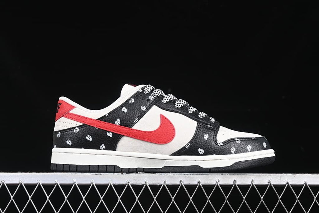 Nike SB Dunk Low Sneakers Black White Red Paisley