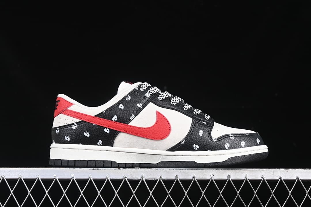 Nike SB Dunk Low Sneakers Black White Red Paisley