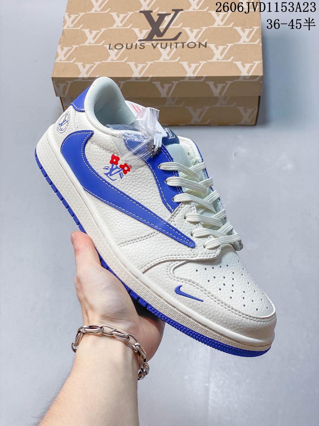 Air Jordan 1 Low Fragment Travis Scott White Blue Sneakers