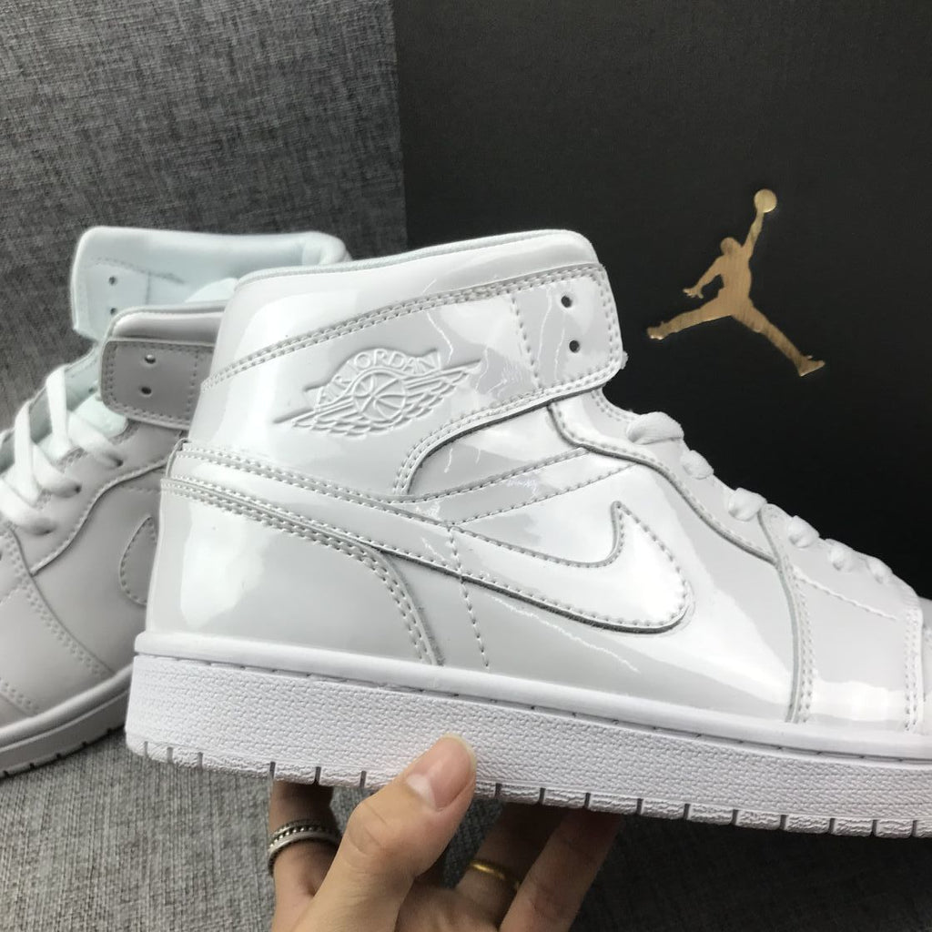 Jordan Air Jordan 1 Mid White Patent-Style Sneakers BQ6472-111