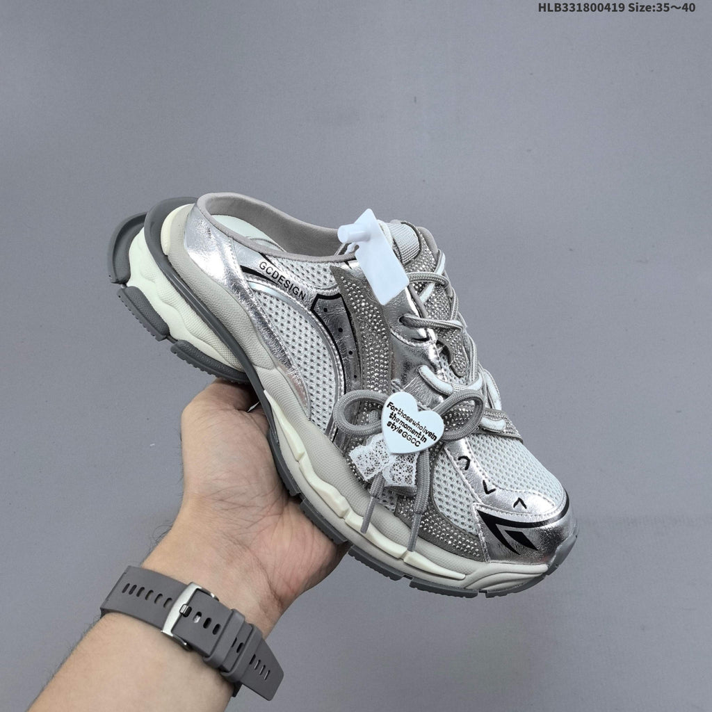GCDS Silver Lace-Detail Backless Sneakers