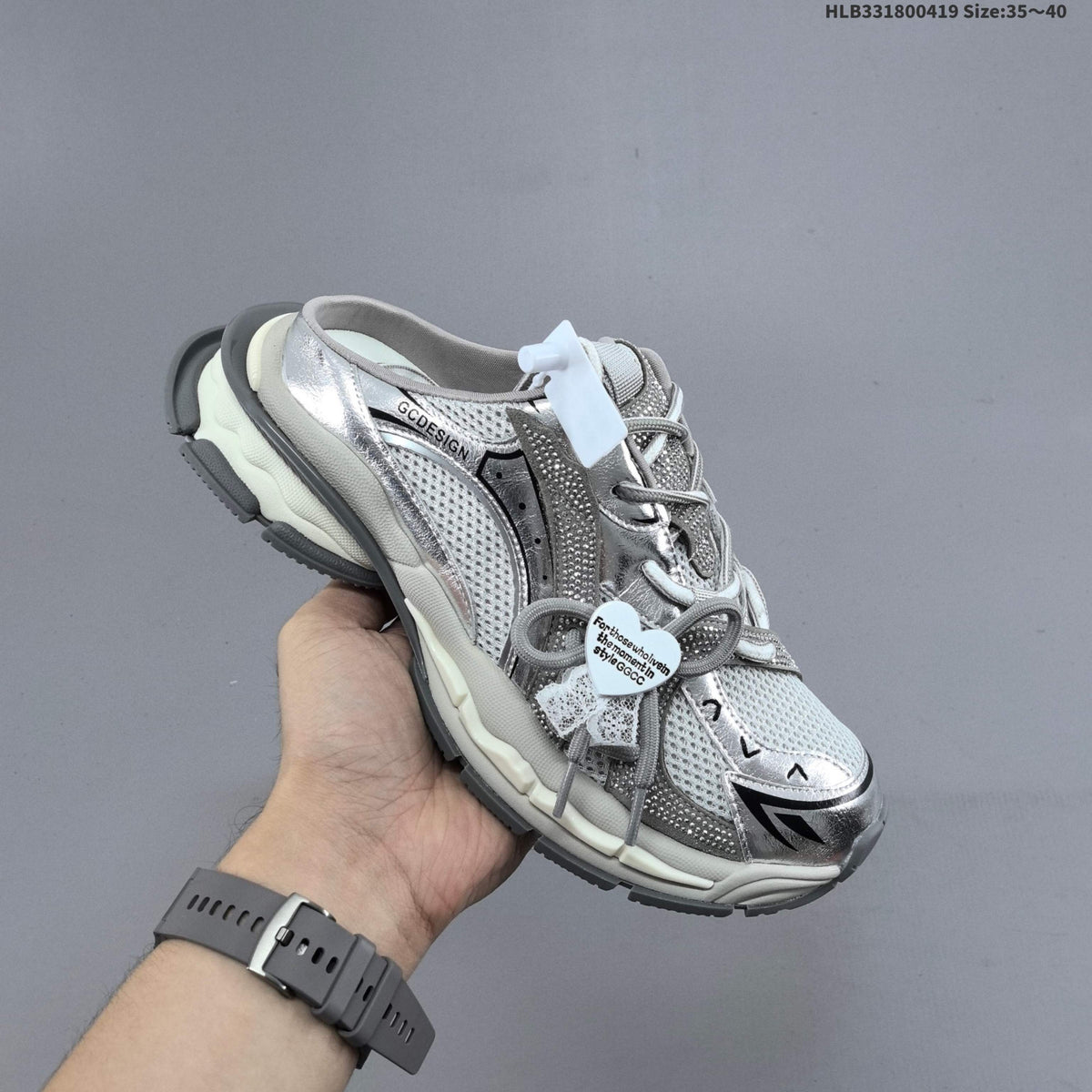 GCDS Silver Lace-Detail Backless Sneakers