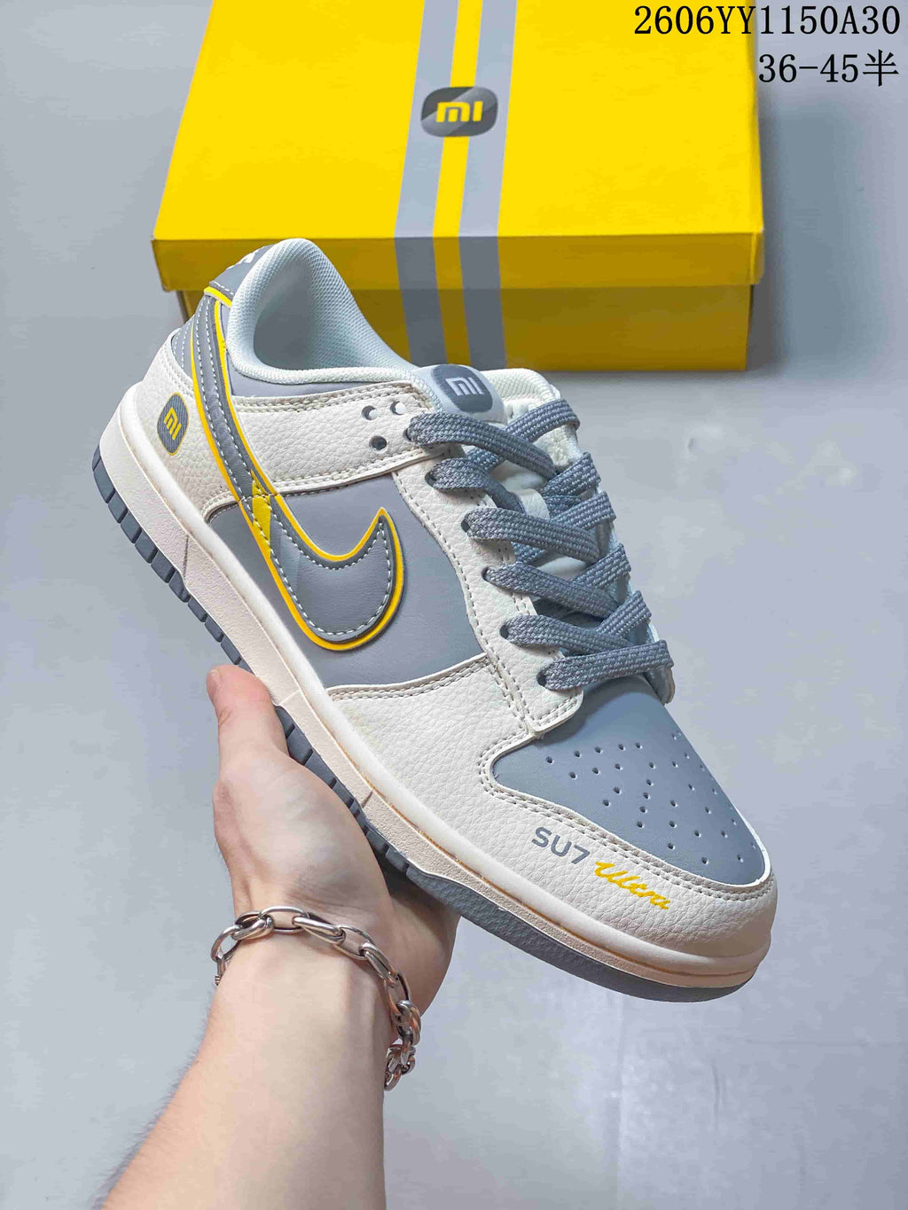 Nike SB Dunk Low x Louis Vuitton-Style Sneakers, Gray and White