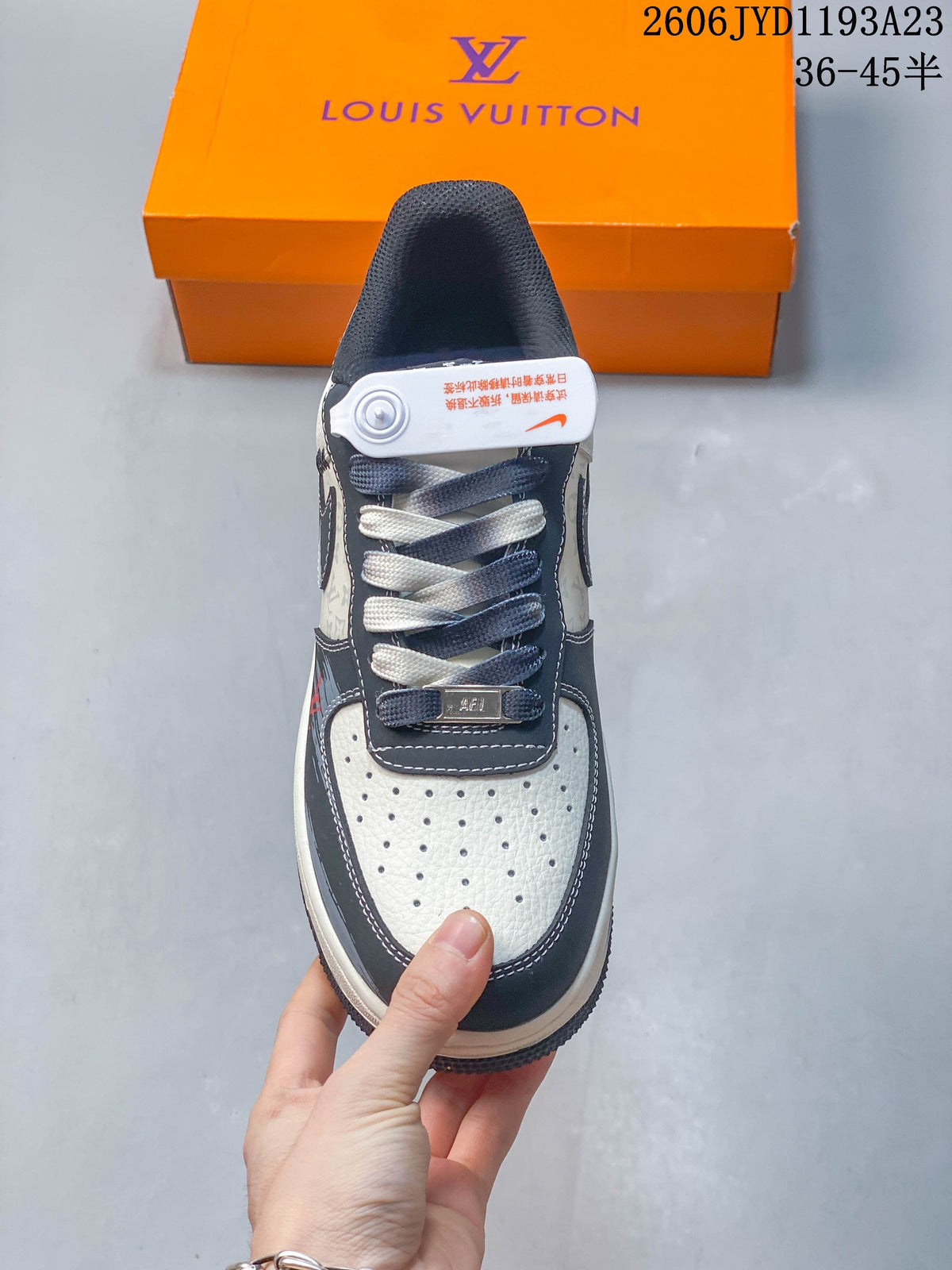 Nike Air Force 1 Low Custom Sneakers, Cream and Charcoal
