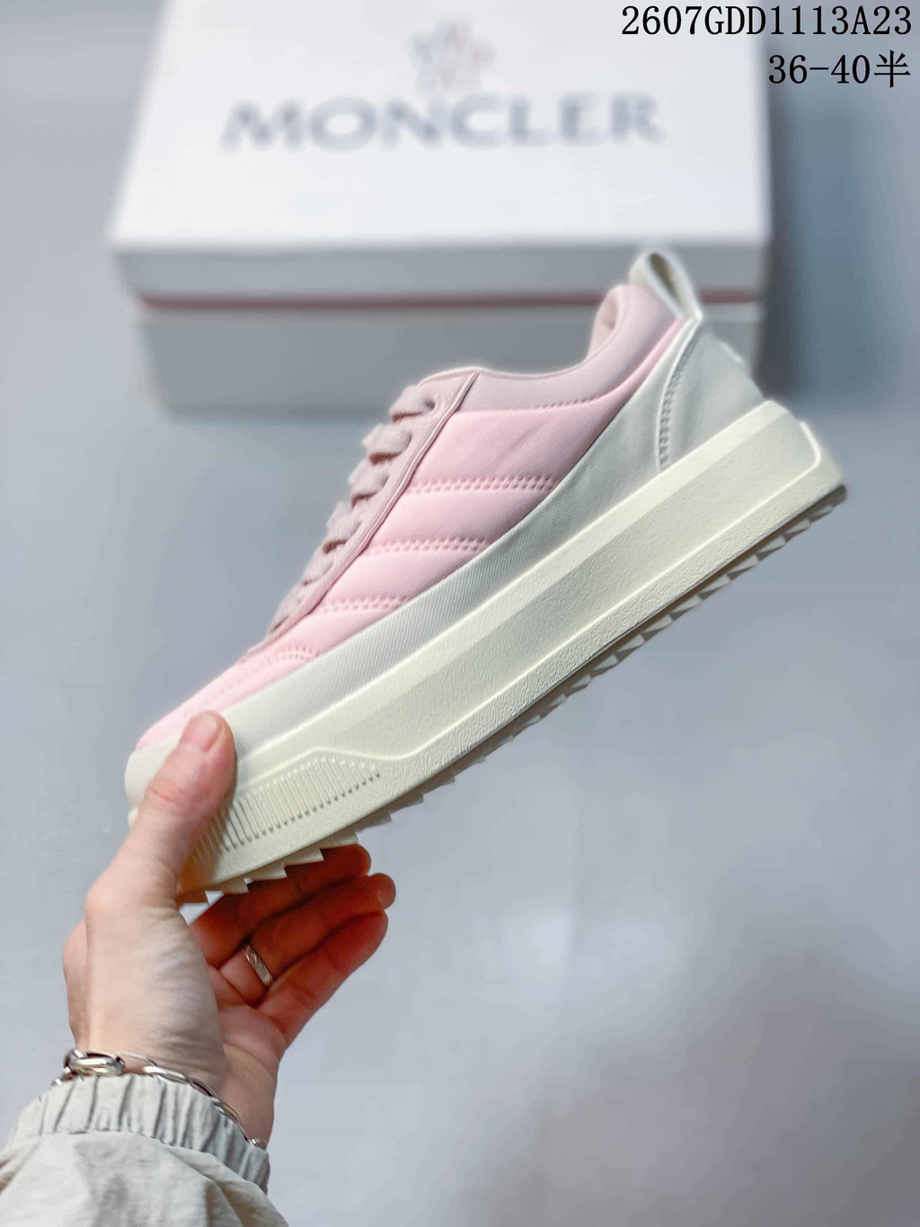 Moncler Pacey Pink and White Platform Sneakers