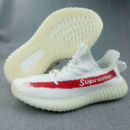 Yeezy 350 V2 White and Red Low-Top Sneakers
