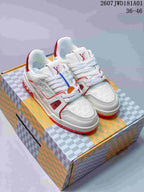 Louis Vuitton Trainer Low-Top Sneakers, White and Red