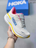 HOKA Bondi 9 White Pink Yellow Running Sneakers