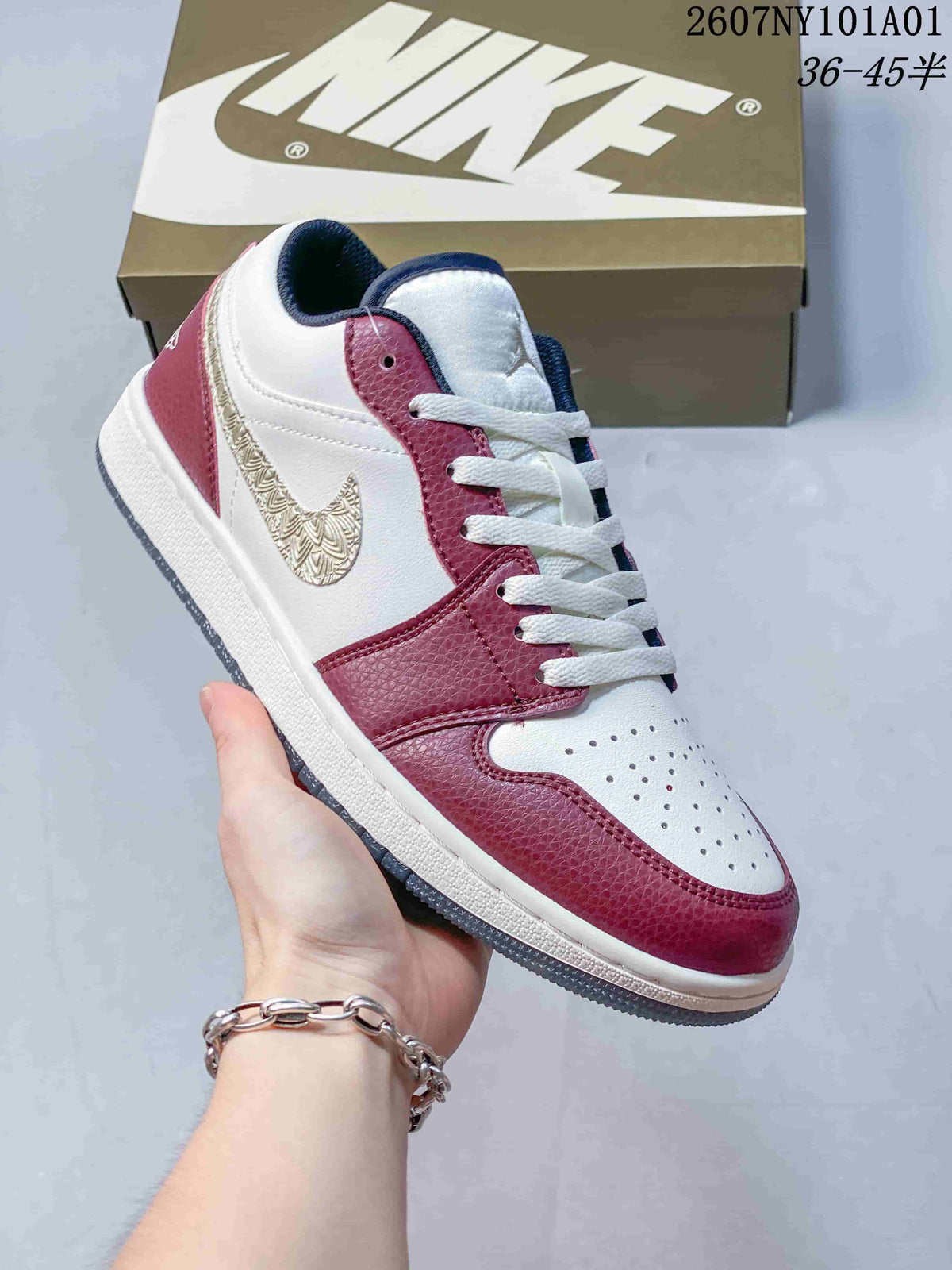 Air Jordan 1 Low White and Burgundy Sneakers 2607NY101A01