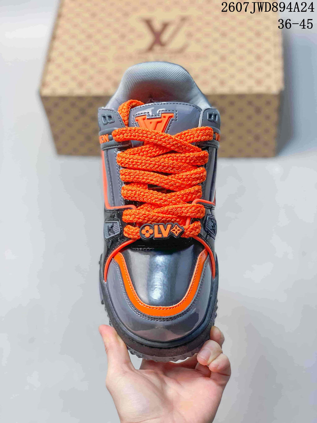 Louis Vuitton Trainer Maxi Low-Top Sneakers Gray and Orange