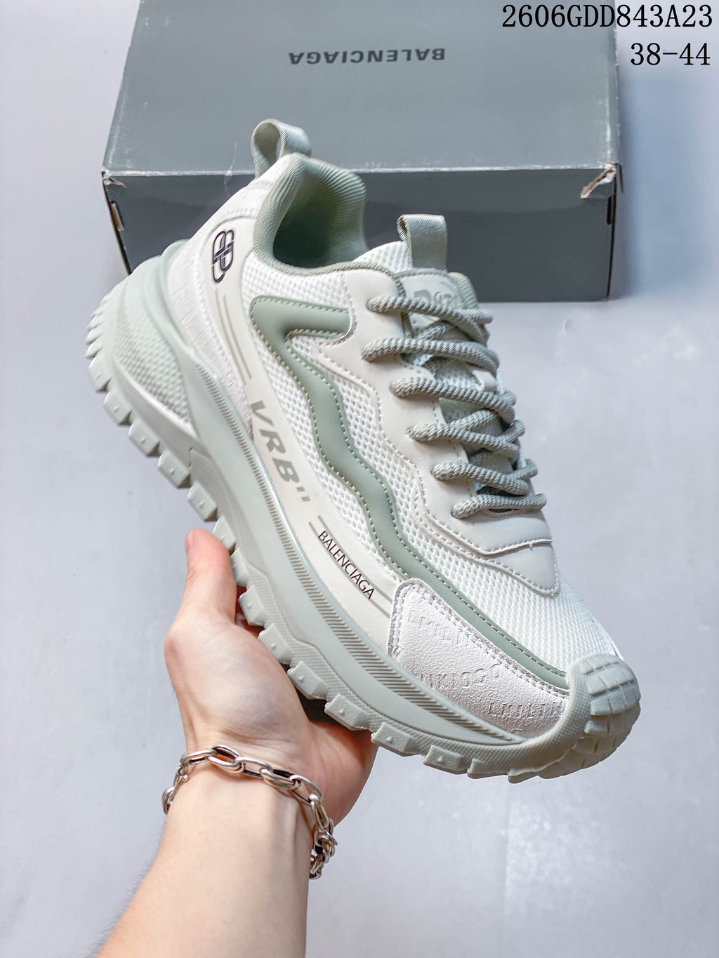 Balenciaga 3XL-Style White and Sage Chunky Sneakers