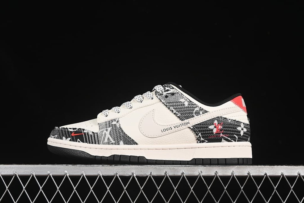 Nike SB Dunk Low Sneakers in Black and White Denim Style