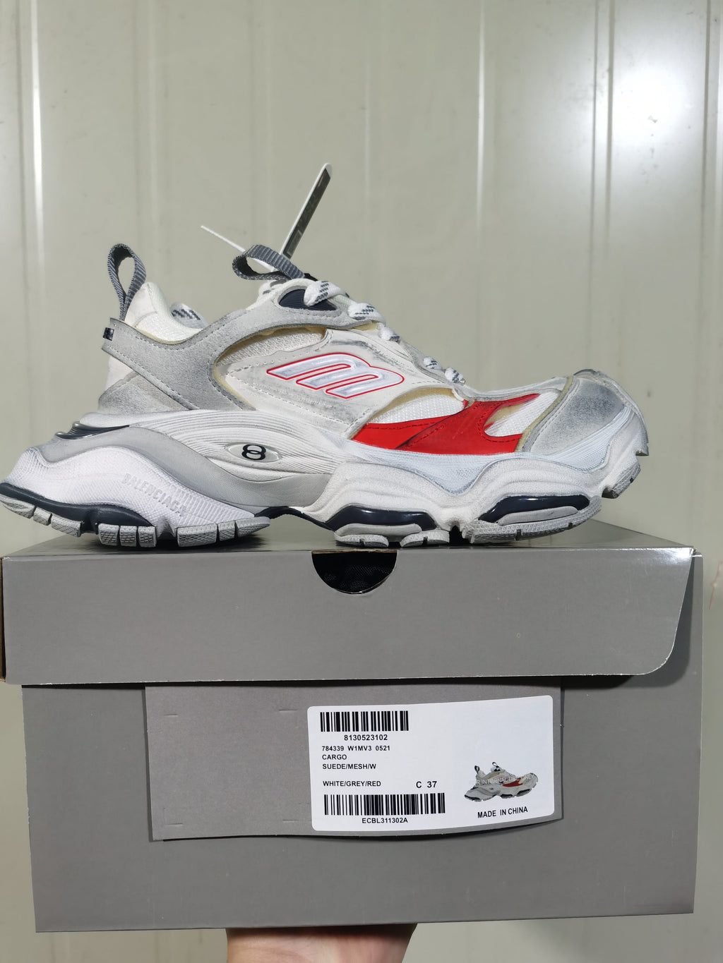 Balenciaga Cargo Sneakers White Grey Red 0521