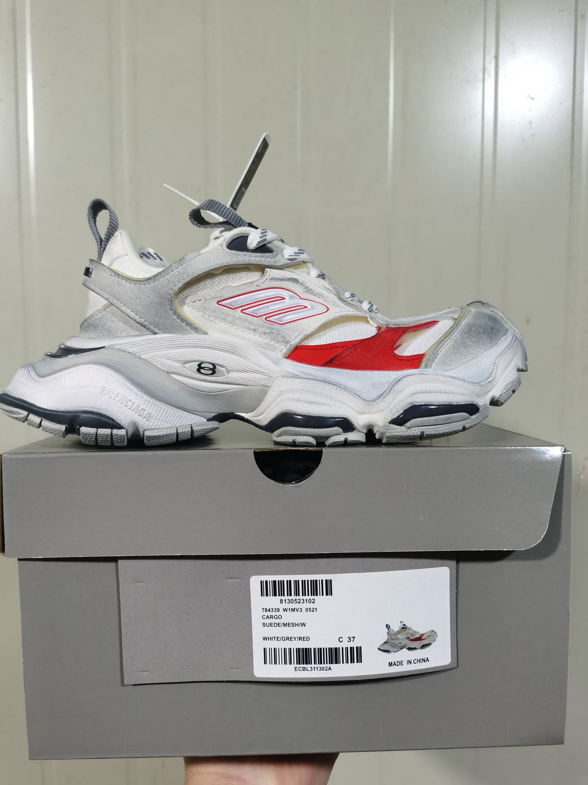Balenciaga Cargo Sneakers White Grey Red 0521