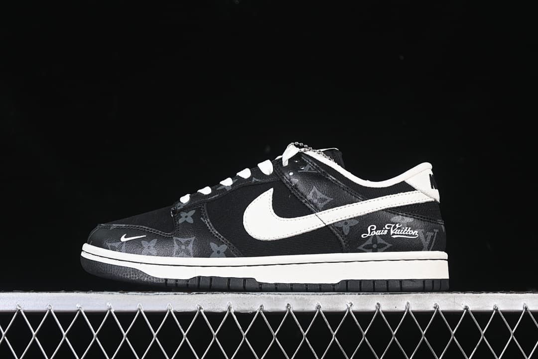 Nike SB Dunk Low Black and White Monogram-Print Sneakers