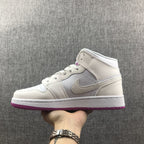 Jordan 1 Mid Grey White Fuchsia High-Top Sneakers