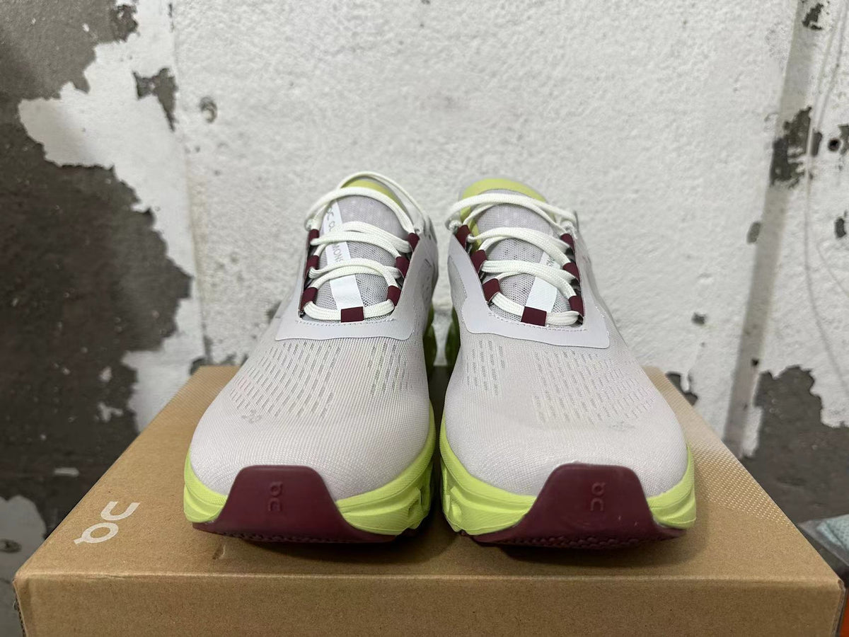 On Cloudmonster Running Shoes in Gray and Lime Green