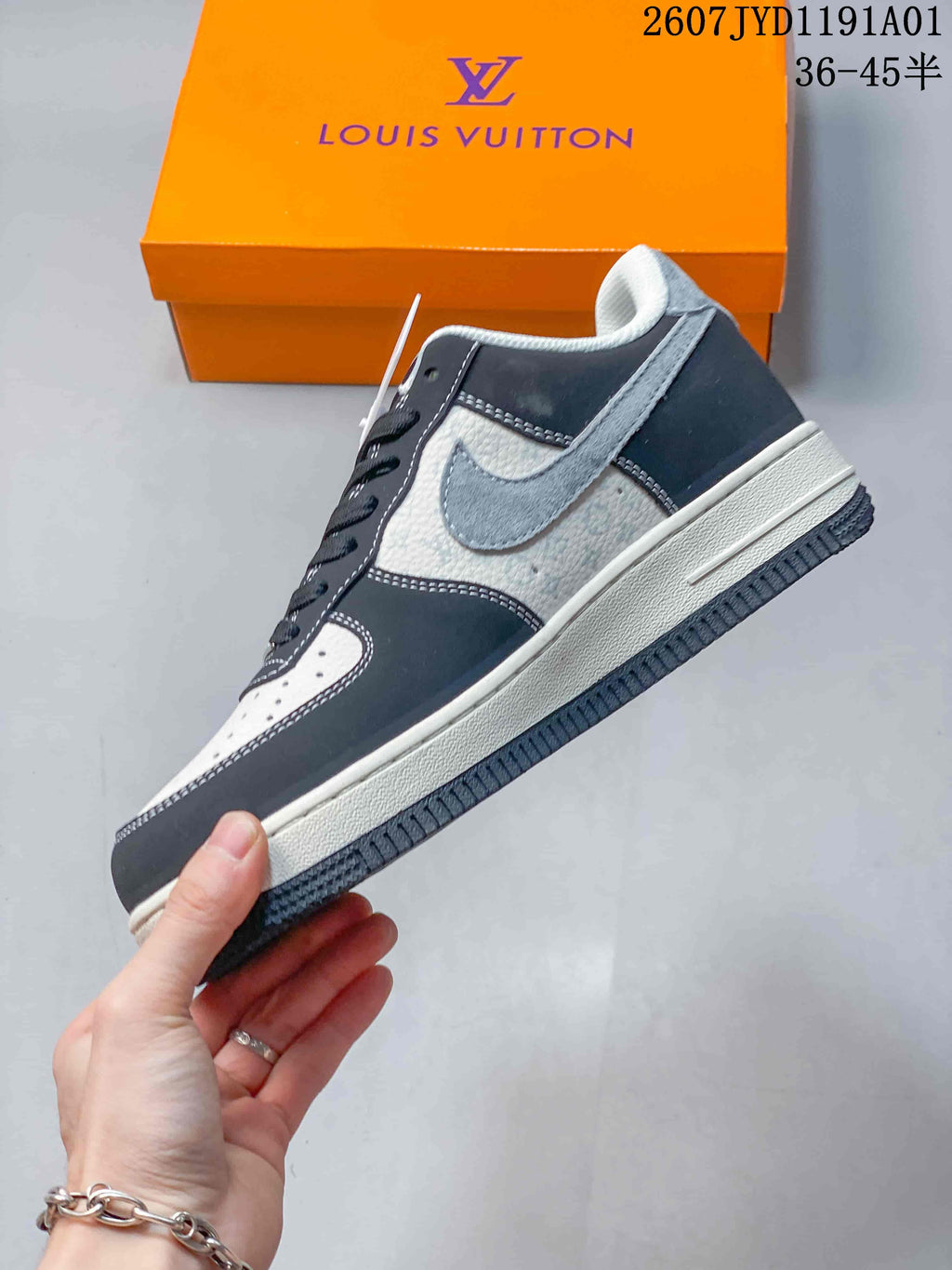 Nike Air Force 1 ’07 Low Louis Vuitton-Style Sneakers, Gray