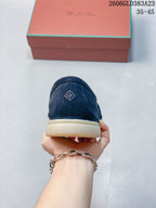 Loro Piana Navy Suede-Style Loafers with Metal Detail