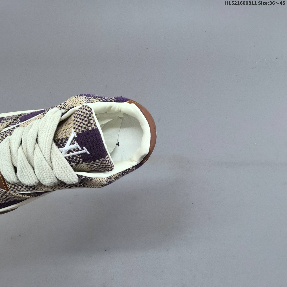 Louis Vuitton Trainer Low Sneaker in Purple and Beige Check