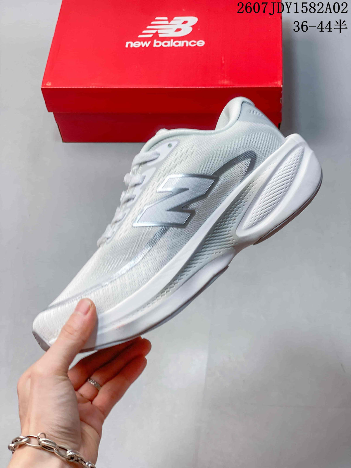 New Balance Fresh Foam X Running Shoes, White and Silver, MELPS05S