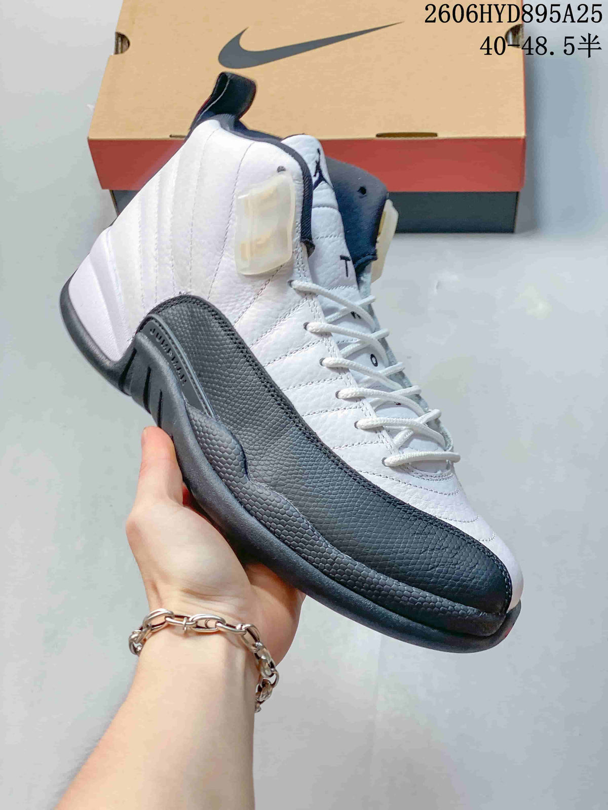 Jordan Air Jordan 12 Retro High-Top Basketball Shoes, White and Black