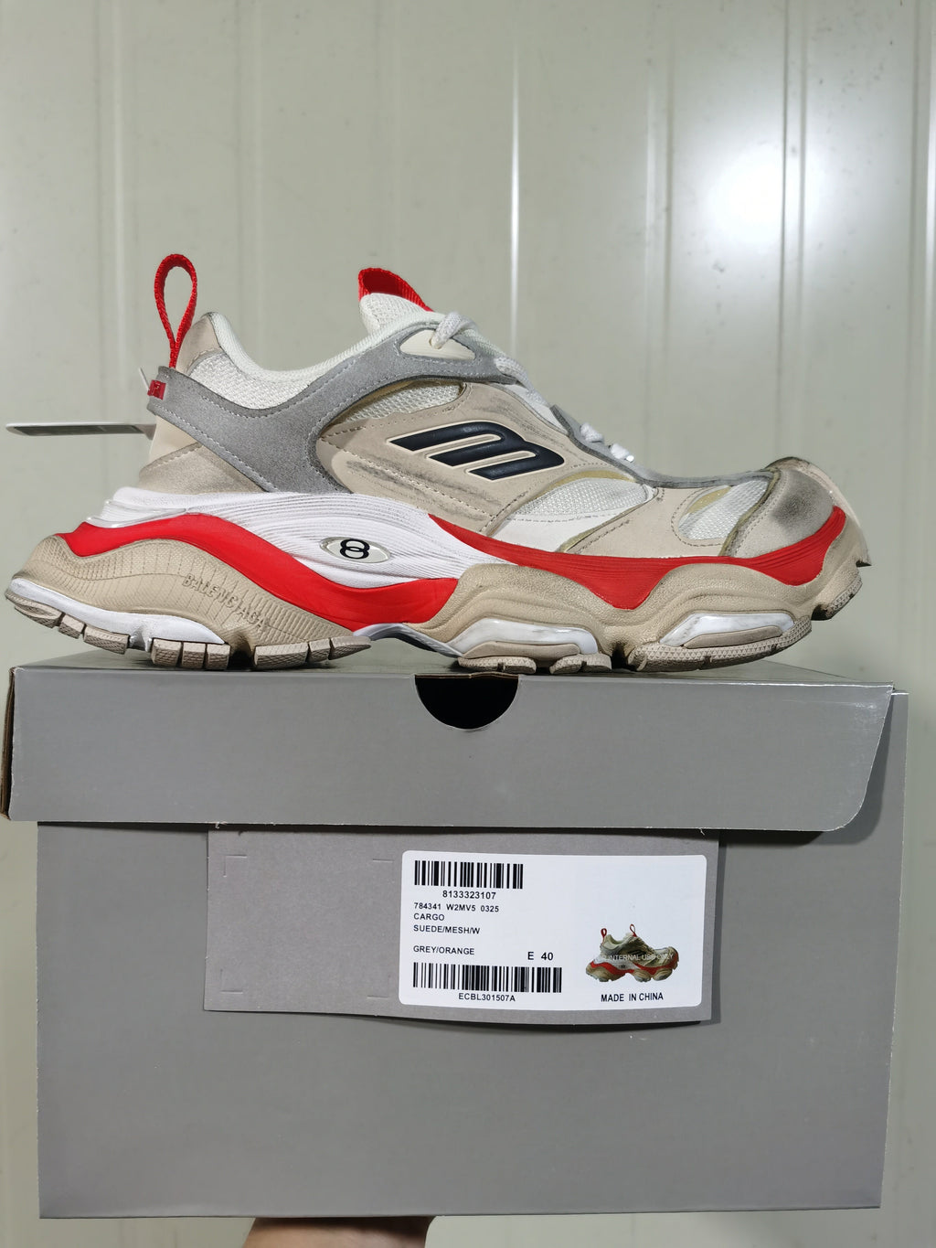 Cargo Suede and Mesh Sneakers Grey Orange