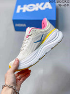 HOKA Bondi 9 White Pink Yellow Running Sneakers