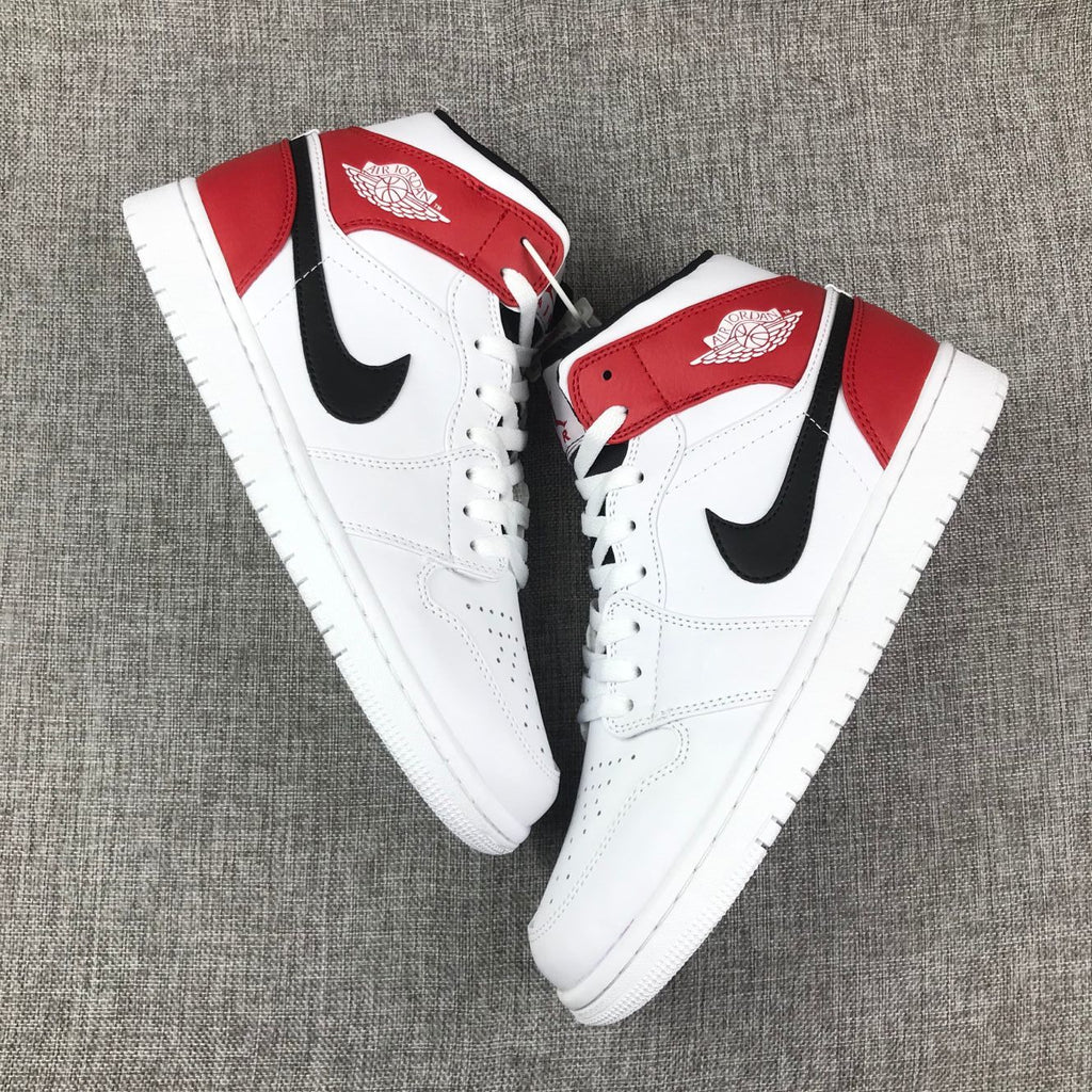 Air Jordan 1 Mid White Red Sneakers 554724-116