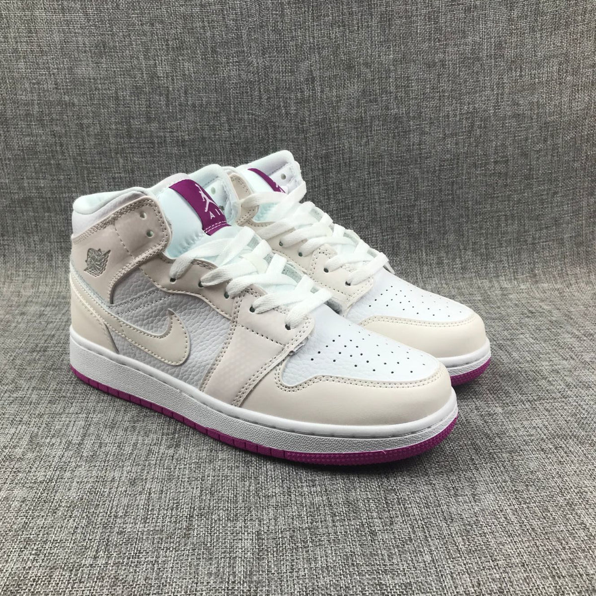 Jordan 1 Mid Grey White Fuchsia High-Top Sneakers