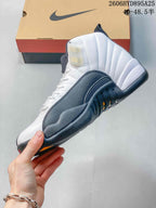 Jordan Air Jordan 12 Retro High-Top Basketball Shoes, White and Black