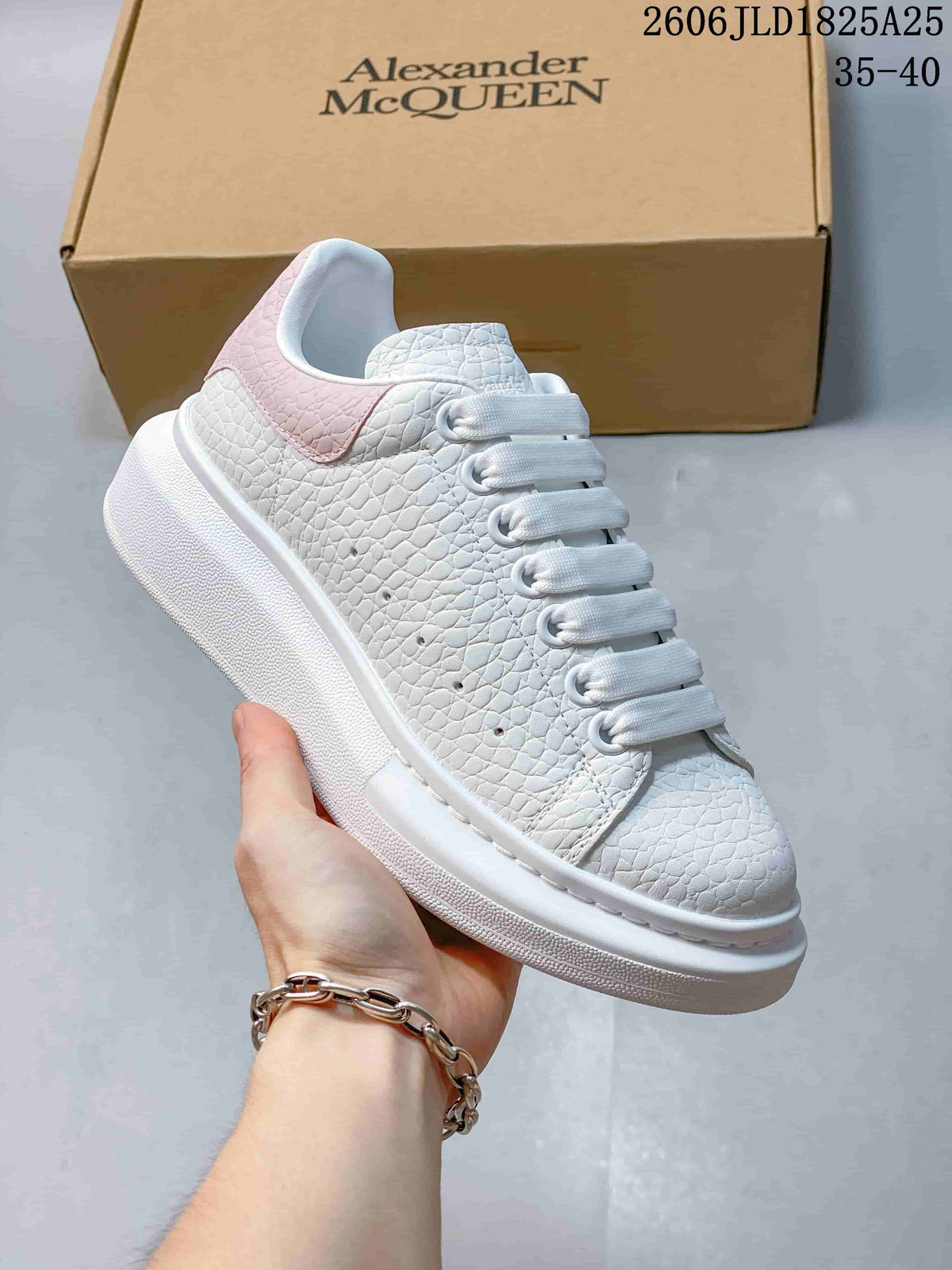Alexander McQueen White Textured Platform Sneakers with Pastel Heel