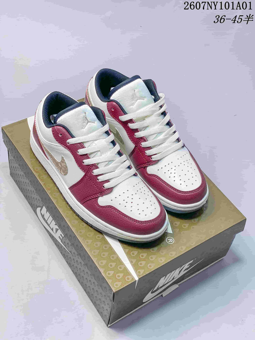 Air Jordan 1 Low White and Burgundy Sneakers 2607NY101A01